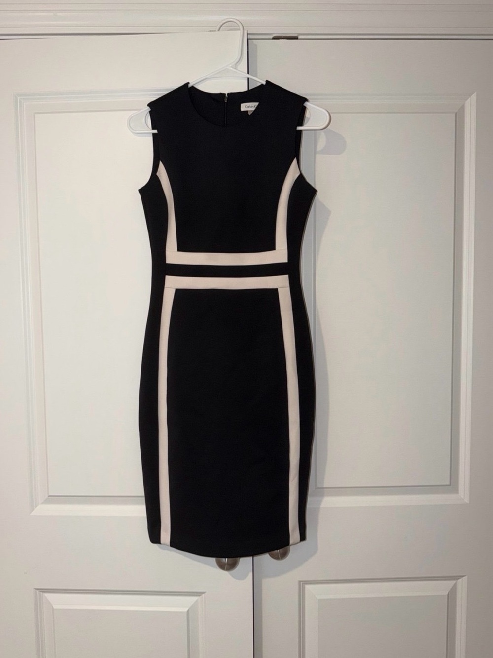Calvin Klein Black and Cream Colorblock Midi Dress